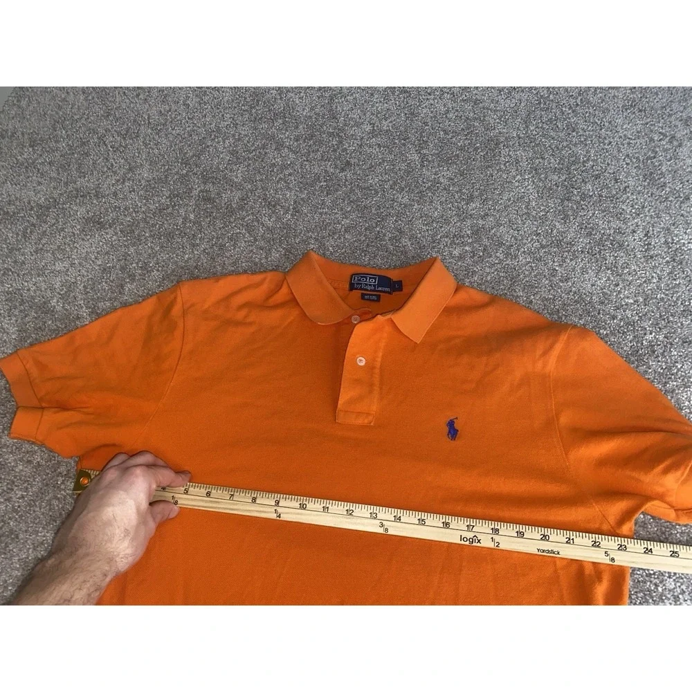 Polo Ralph Lauren Orange‎ Polo Shirt Mens Large Blue Pony Cotton Preppy Work